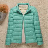 Cozy Puffer Jacket for Women with Stand Collar Long Sleeve Zip Up Lightweight Packable Style
