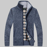 Cozy Marled Knit Zip Sweater for Men with Stand Collar Long Sleeve Full Zip Pocket Winter Style
