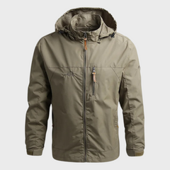 Rugged Waterproof Hooded Rain Jacket for Men with Drawcord Hood Long Sleeve Zip Outdoor Style