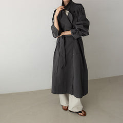Effortless Oversized Trench Coat for Women with Notched Lapel Long Sleeve Belted Maxi Length Style