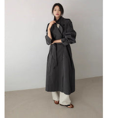 Effortless Oversized Trench Coat for Women with Notched Lapel Long Sleeve Belted Maxi Length Style