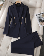 Elegant Tailored Blazer Set for Women with Lapel Collar Long Sleeve Wide Leg Pant Two Piece Style