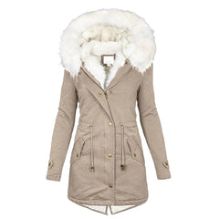 Warm Faux Fur Coat for Women with Fur Trim Hood Long Sleeve Sherpa Lined Parka Style