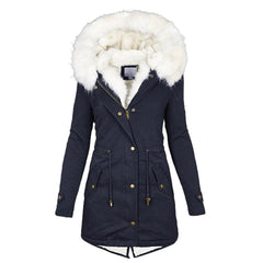 Warm Faux Fur Coat for Women with Fur Trim Hood Long Sleeve Sherpa Lined Parka Style