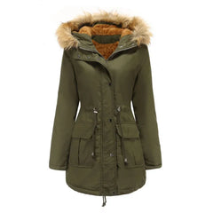 Cozy Faux Fur Coat for Women with Hooded Fleece Lined Long Sleeve Drawstring Parka Style