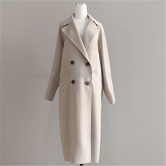 Cozy Wool Trench Coat for Women with Notched Lapel Long Sleeve Tie Belt Oversized Style