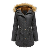 Cozy Faux Fur Coat for Women with Hooded Fleece Lined Long Sleeve Drawstring Parka Style