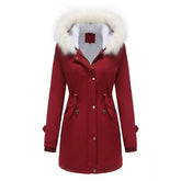 Cozy Faux Fur Trim Parka Jacket for Women with Hooded Long Sleeve Drawstring Waist Relaxed Style