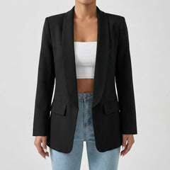 Elegant Blazer for Women with Shawl Collar Long Sleeve One Button Open Front Longline Style