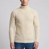 Cozy Beige Turtleneck Sweater for Men with Long Sleeve Ribbed Chunky Roll Neck Winter Style