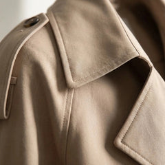 Classic Winter Trench Coat for Women with Notched Lapel Long Sleeve Double Breasted Belted Longline Style