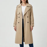 Classic Winter Trench Coat for Women with Notched Lapel Long Sleeve Double Breasted Belted Longline Style