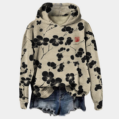 Effortless Floral Print Hoodie for Women with Drawstring Hood Long Sleeve Oversized High Low Hem Relaxed Style