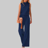 Elegant Jumpsuit for Women with Mock Neck Sleeveless Wide Leg High Waist Summer Style