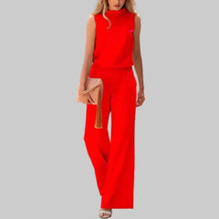 Elegant Jumpsuit for Women with Mock Neck Sleeveless Wide Leg High Waist Summer Style