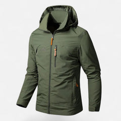 Effortless Rain Jacket for Men with Hooded Collar Long Sleeve Zip Up Windbreaker Outdoor Style