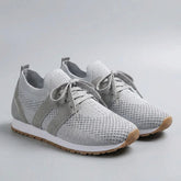 Comfortable Knit Sneakers for Women with Round Toe Lace Up Suede Trim Cushioned Low Top Style