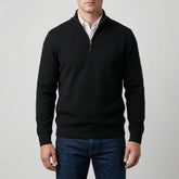 Cozy Knit Sweater for Men with Stand Collar Long Sleeve Half Zip Ribbed Casual Style