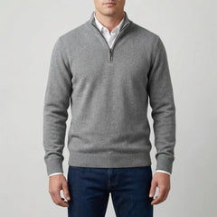 Cozy Knit Sweater for Men with Stand Collar Long Sleeve Half Zip Ribbed Casual Style