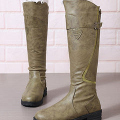 Chic Knee High Boots for Women with Buckle Strap Block Heel Round Toe Tall Riding Style