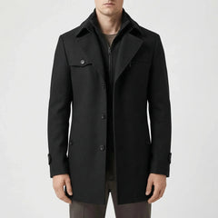 Elegant Wool Coat for Men with Notch Lapel Long Sleeve Single Breasted Layered Collar Style