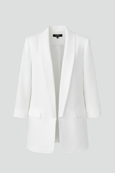 Chic White Blazer for Women with Wrap Shawl Collar Ruched Elbow Sleeve Open Front Fitted Office Style