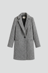 Stylish Grey Herringbone Longline Blazer for Women with Notched Lapel Single Button Woven Texture Tailored Winter Style