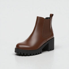 Stylish Brown Chelsea Boots for Women with Chunky Lug Sole Block Heel Ankle Style