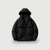 Stylish Black Hooded Puffer Jacket for Women with Zip Front Drawstring Hem Quilted Insulated Winter Style