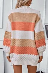 Cozy Striped Knit Cardigan for Women with Open Front Long Sleeve Colorblock Oversized Style