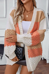 Cozy Striped Knit Cardigan for Women with Open Front Long Sleeve Colorblock Oversized Style