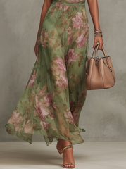 Elegant Green Floral Maxi Dress for Women with Halter Neck Sleeveless Ruched Waist Formal Wedding Guest Style