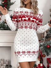 Cozy Fair Isle Women's Christmas Sweater Dress for Women with Crew Neck Long Sleeve Reindeer Bodycon Style