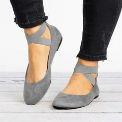 Comfortable Leather Flats for Women with Round Toe Cross Strap Slip On Ballet Wedge Style
