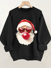 Comfortable Santa Graphic Christmas Tacky Sweater for Women with Crew Neck Long Sleeve Oversized Pullover Style