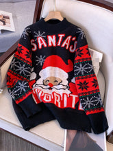 Cozy Black Santa Christmas Tacky Sweater for Women with Crew Neck Long Sleeve Oversized Knit Style