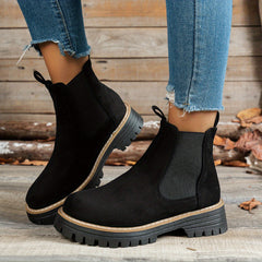Stylish Suede Chelsea Boots for Women with Round Toe Platform Chunky Sole Style