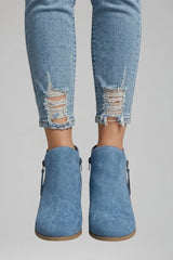 Effortless Booties for Women with Round Toe Side Zip Block Heel Suede Ankle Style