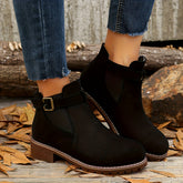 Chic Chelsea Ankle Boots for Women with Buckle Strap Block Heel Round Toe Style