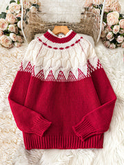 Cozy Red Fair Isle Christmas Tacky Sweater for Women with Mock Neck Long Sleeve Knit Pullover Holiday Style