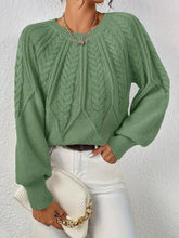 Cozy Cable Knit Sweater for Women with V Neck Balloon Sleeve Chunky Relaxed Pullover Style