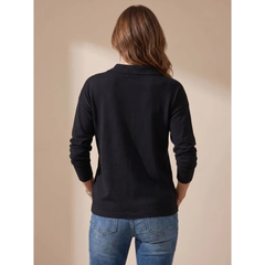 Cozy Collared Quarter-Zip Knit Sweater for Women with Johnny Collar Long Sleeve Fine Knit Pullover Style