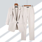 Elegant Blazer Pants Set for Women with Notched Lapel Long Sleeve Single Button Tailored Suit Style
