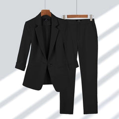 Elegant Blazer Pants Set for Women with Notched Lapel Long Sleeve Single Button Tailored Suit Style