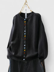Cozy Knit Cardigan for Women with Crew Neck Button Front Long Sleeve Ribbed Trim Relaxed Style