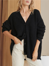 Cozy Oversized Knit Cardigan for Women with V Neck Long Sleeve Button Front Cocoon Style