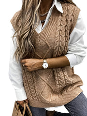 Cozy Cable Knit Sweater Vest for Women with V Neck Sleeveless Oversized Relaxed Style