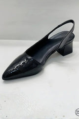Elegant Pumps for Women with Pointed Toe Slingback Block Heel Leather Style