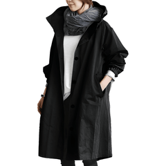 Effortless Army Green Oversized Hooded Coat for Women with Button Front Drawstring Relaxed Casual Parka Style