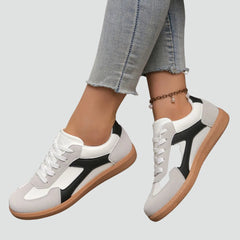 Comfortable Sneakers for Women with Lace Up Low Top Retro Colorblock Gum Sole Style